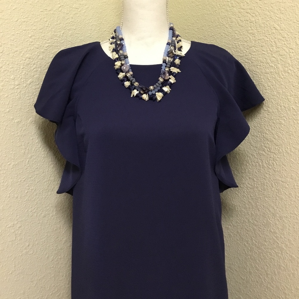 Madison Navy Flutter Sleeve Mid Shift Dress - Sz S
